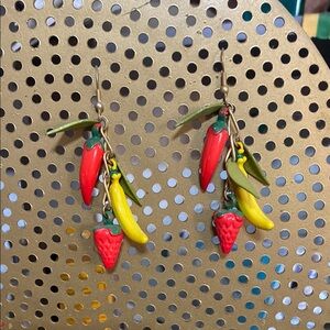 Colorful Fruit and Vegetable Earrings banana hot pepper strawberry pierced